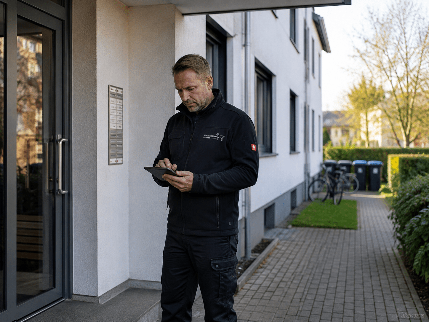 Hausmeister Krause kontrolliert während der Abwesenheit ein privates Wohnhaus