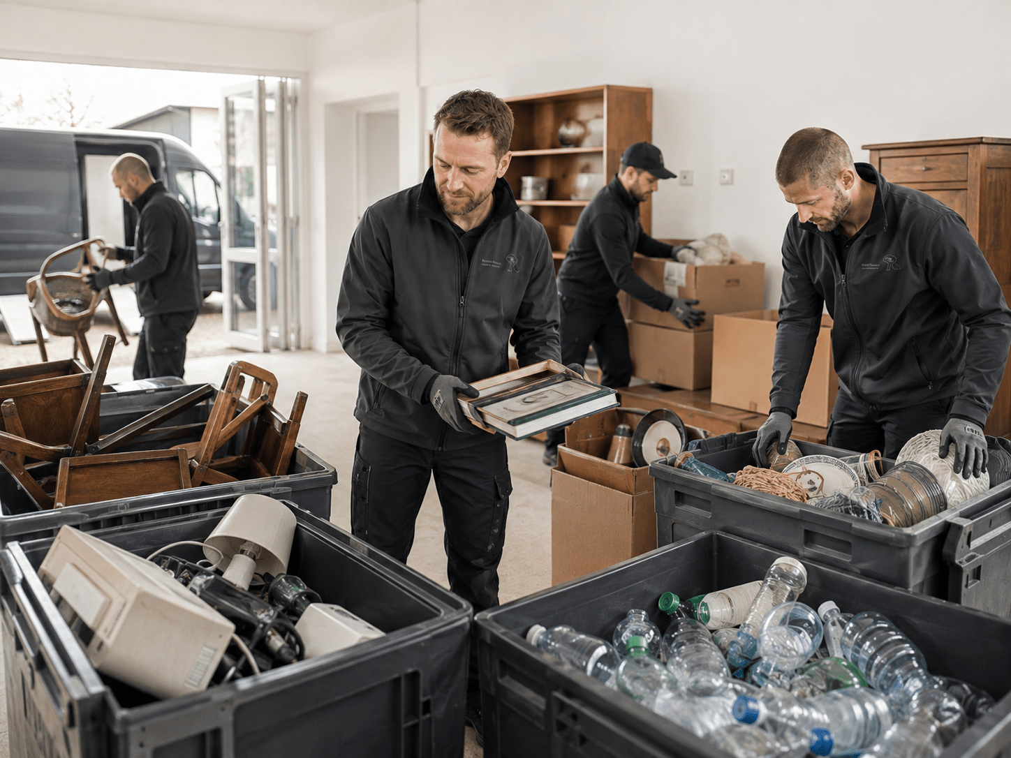 Sortierung von Möbeln, Elektrogeräten, Wertstoffen und gemischten Beständen