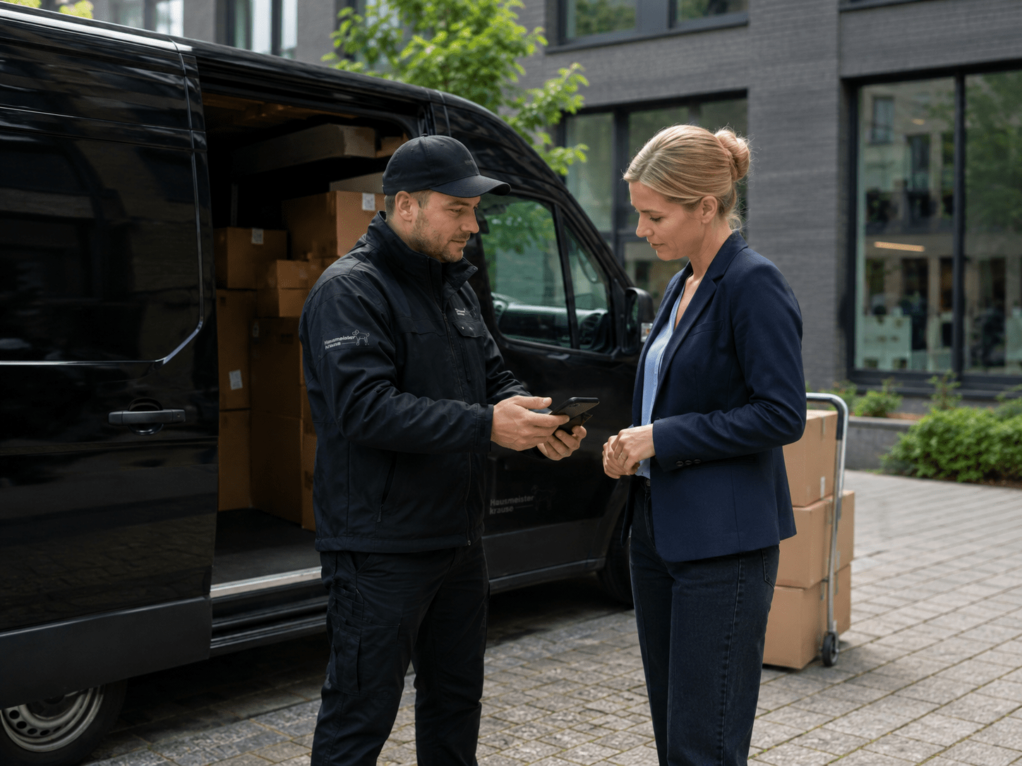 Kurierfahrzeug von Hausmeister Krause auf einer Sonderfahrt über eine längere Strecke