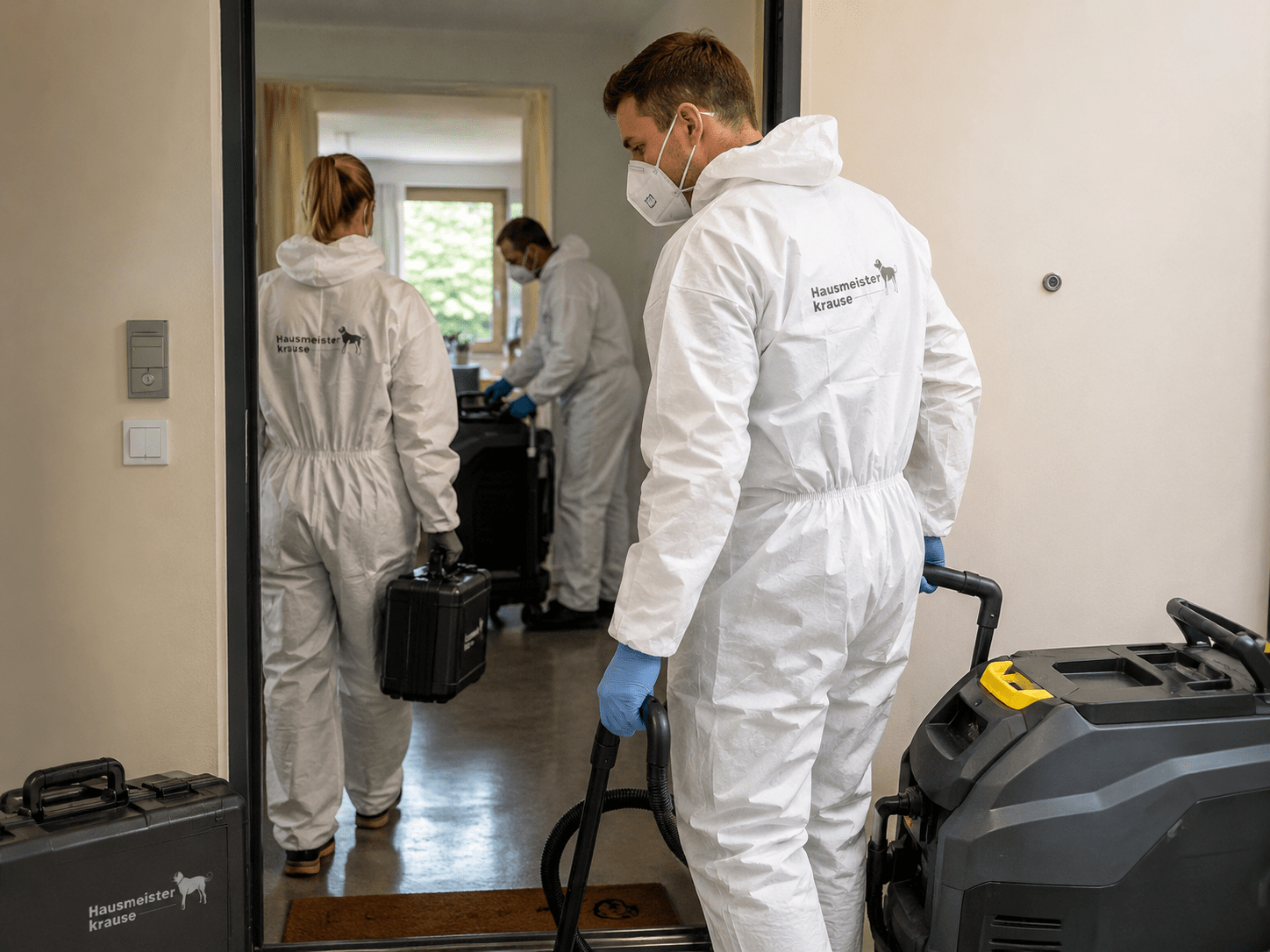 Team von Hausmeister Krause beginnt nach Freigabe mit der Reinigung einer belasteten Wohnung