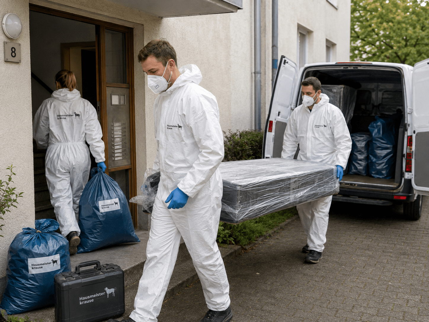 Hausmeister Krause räumt verpackte und belastete Gegenstände aus einem deutschen Wohnhaus