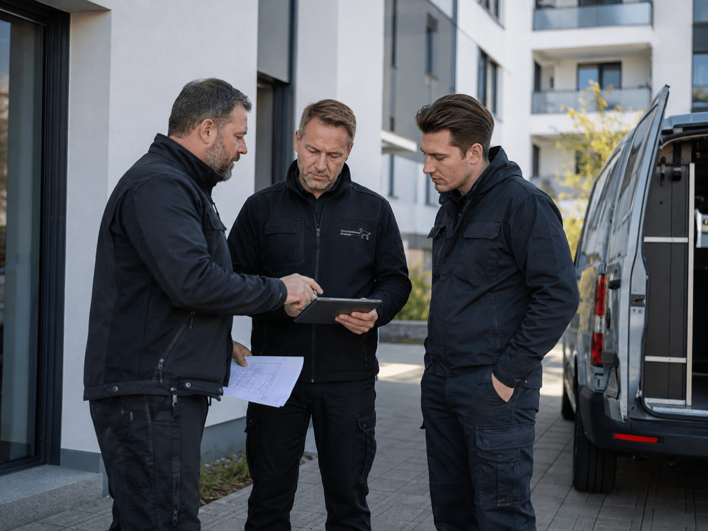 Hausmeister Krause koordiniert Handwerker und weitere Dienstleister direkt am Objekt