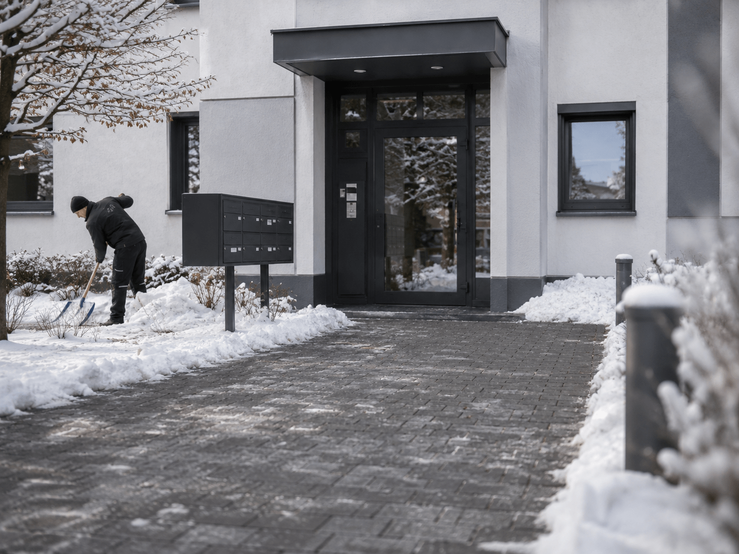 Geräumter und gestreuter Eingangsbereich im Winter